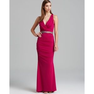 Nicole Miller Berry Cross Back Beaded Gown